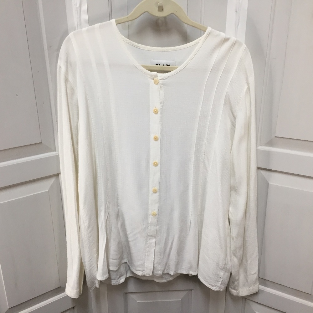 FLAX White Long Sleeve Button Down Lightweight Tunic